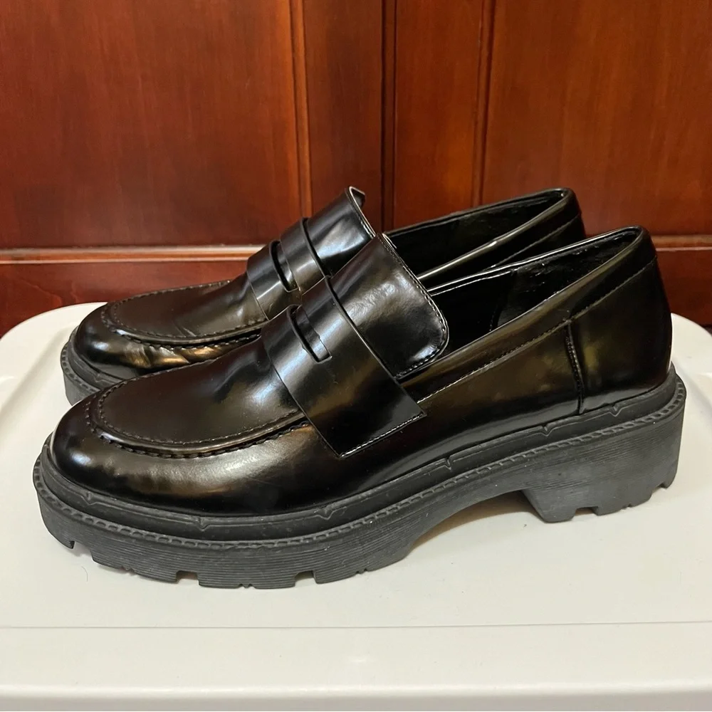 Zara Black Chunky Penny Loafers